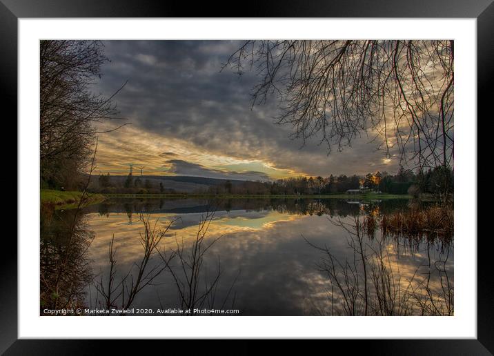 Cloud reflection in a lake with sunset Framed Mounted Print by Marketa Zvelebil
