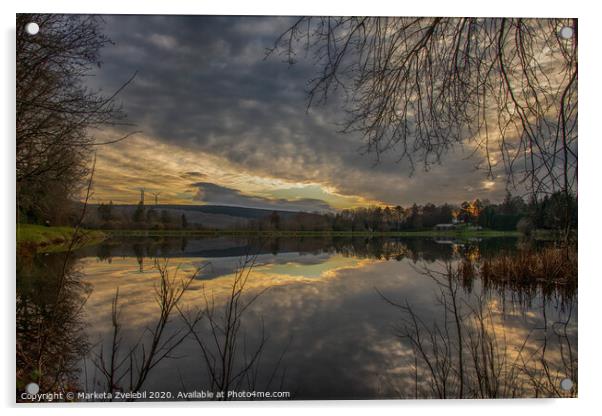 Cloud reflection in a lake with sunset Acrylic by Marketa Zvelebil