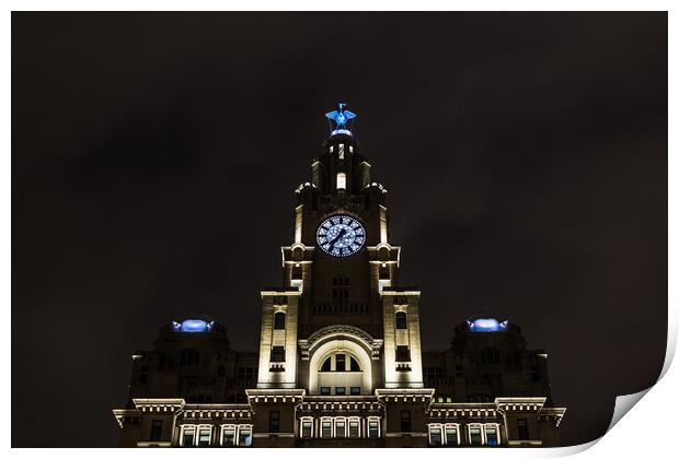 Looking up at the Liver Building at night Print by Jason Wells