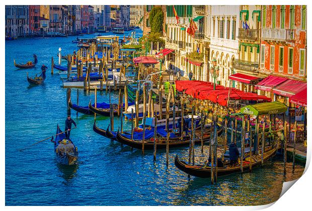 Gondolas On The Grand Canal Print by Chris Lord