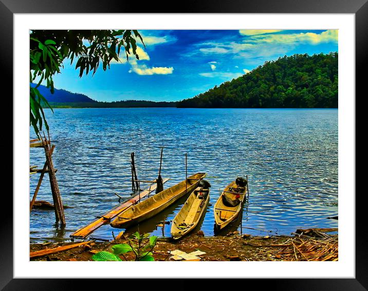 boat by the lake Framed Mounted Print by John Lusikooy