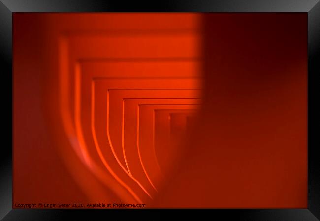 Orange Colored Abstract Tunnel Like Shapes Framed Print by Engin Sezer