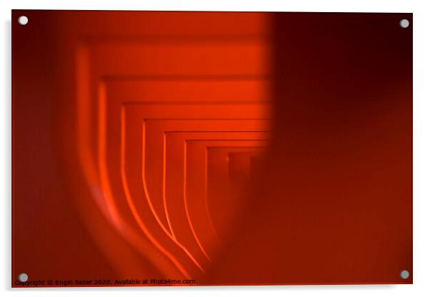 Orange Colored Abstract Tunnel Like Shapes Acrylic by Engin Sezer