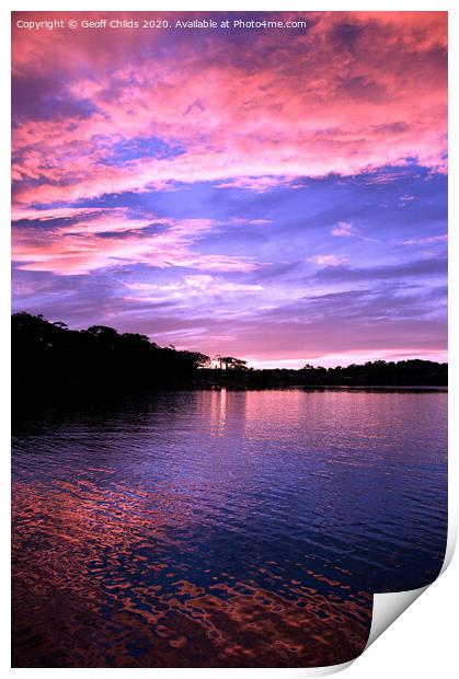 Pink Sunset seascapes reflections, Gosford. Print by Geoff Childs