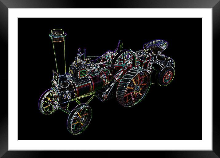 Neon Miniature Traction Engine Framed Mounted Print by Ian Jeffrey