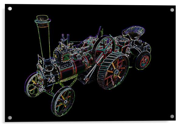 Neon Miniature Traction Engine Acrylic by Ian Jeffrey