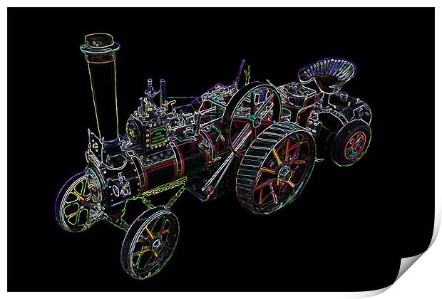 Neon Miniature Traction Engine Print by Ian Jeffrey