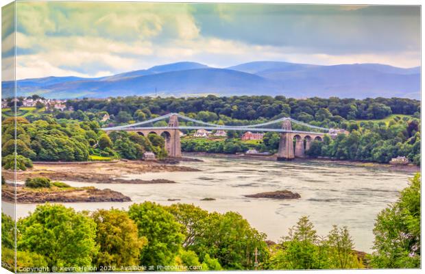 View of the Menai suspension bridge  Canvas Print by Kevin Hellon