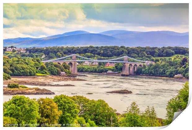 View of the Menai suspension bridge  Print by Kevin Hellon