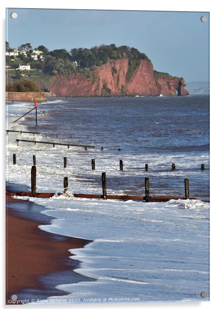 Groynes and waves on Teignmouth Beach in South Devon Acrylic by Rosie Spooner