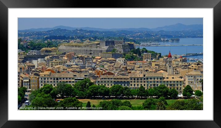Corfu Old Town Panoramic Framed Mounted Print by Diana Mower