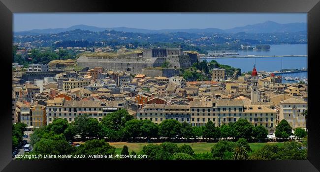 Corfu Old Town Panoramic Framed Print by Diana Mower