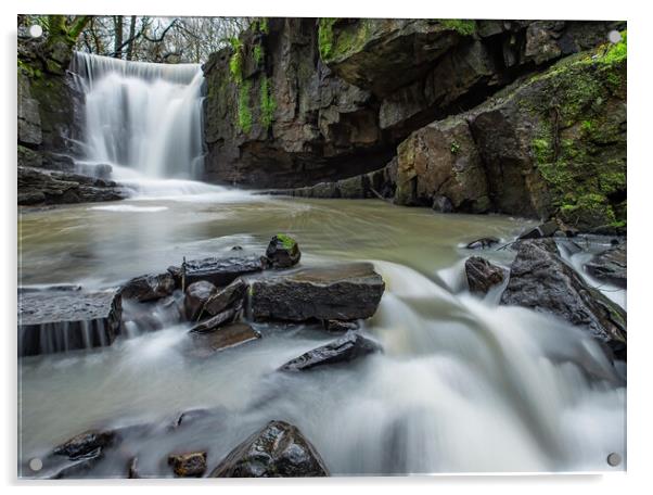 Dearden Clough Waterfall Edenfield Ramsbottom Bury Acrylic by Jonathan Thirkell