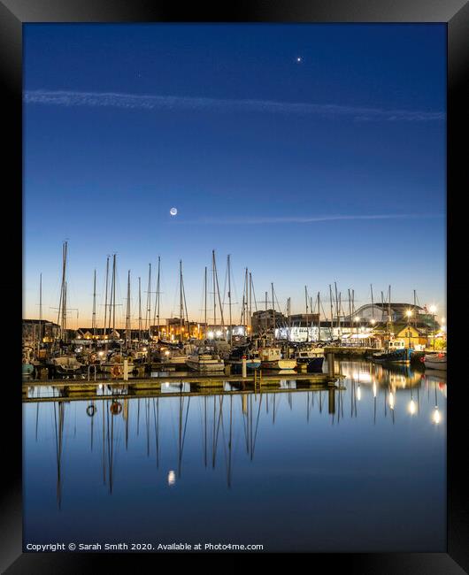 The Moon and Venus over Plymouth Barbican Framed Print by Sarah Smith