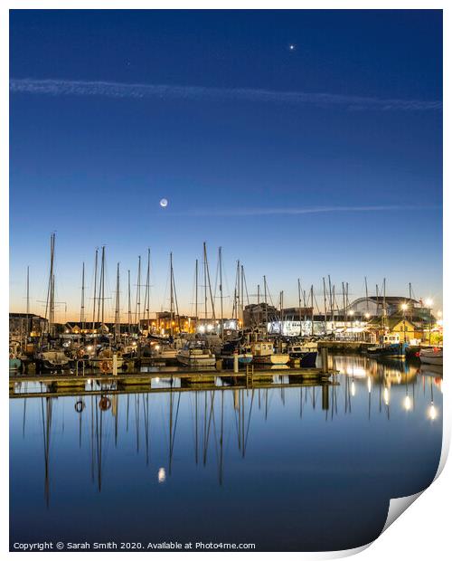 The Moon and Venus over Plymouth Barbican Print by Sarah Smith
