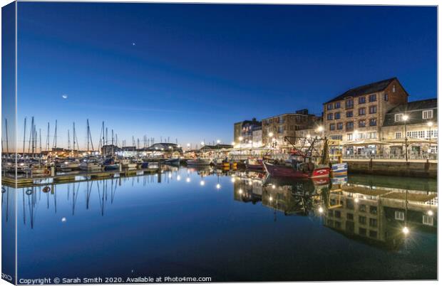 Blue hour at Plymouth Barbican Canvas Print by Sarah Smith