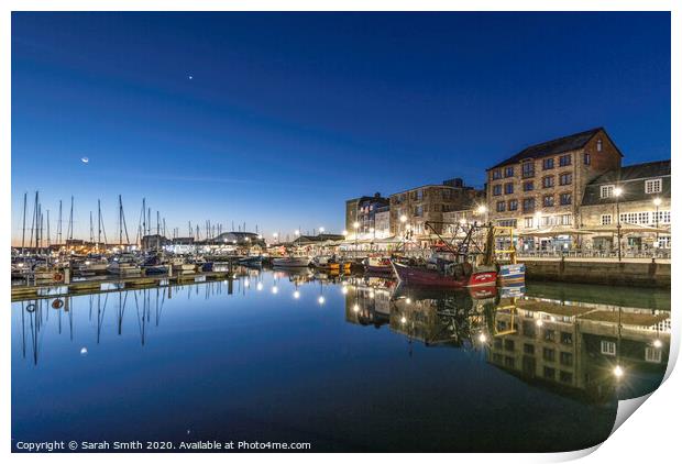 Blue hour at Plymouth Barbican Print by Sarah Smith
