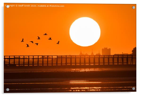 Setting Sun over Littlehampton Acrylic by Geoff Smith