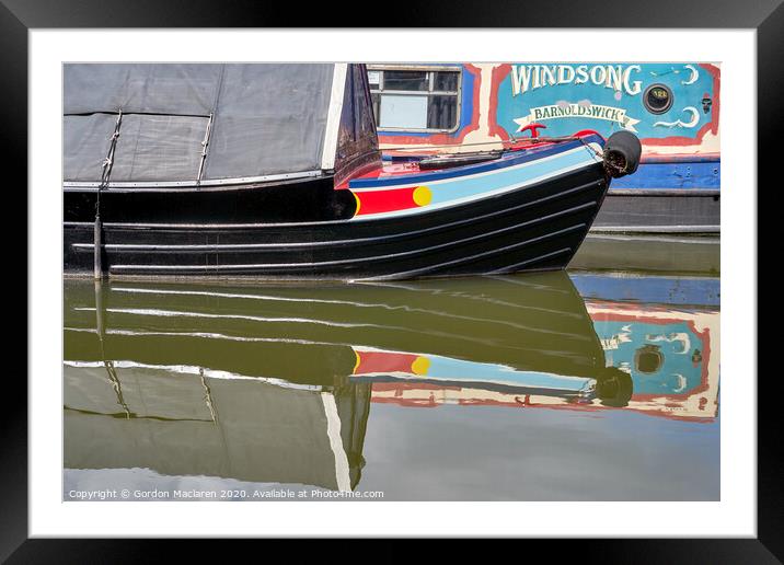 Canal Barges and Reflections Framed Mounted Print by Gordon Maclaren