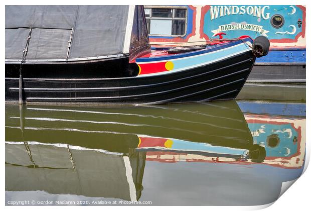 Canal Barges and Reflections Print by Gordon Maclaren