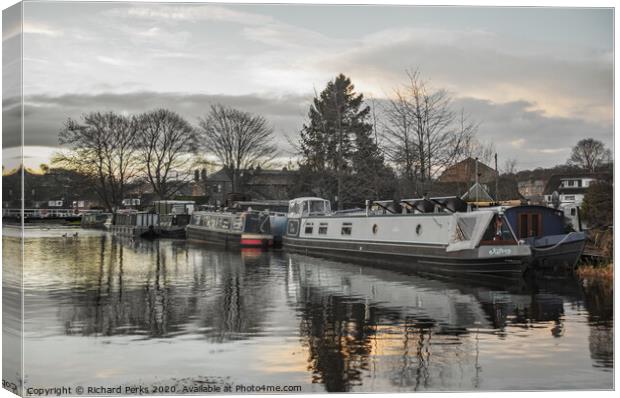 Barges at Apperley Bridge in Winter Canvas Print by Richard Perks