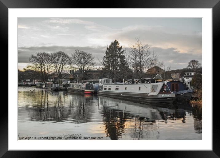 Barges at Apperley Bridge in Winter Framed Mounted Print by Richard Perks