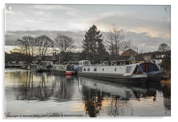 Barges at Apperley Bridge in Winter Acrylic by Richard Perks
