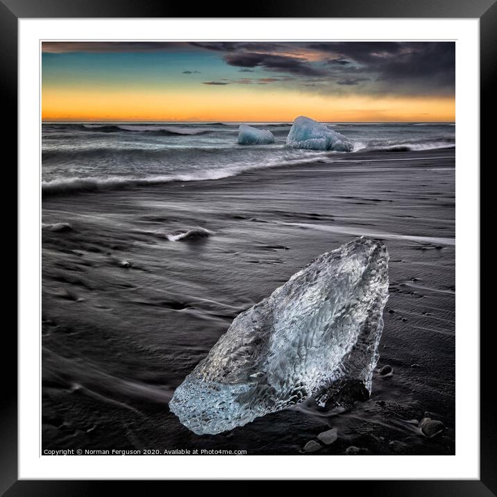 Ice melt Diamond beach Framed Mounted Print by Norman Ferguson