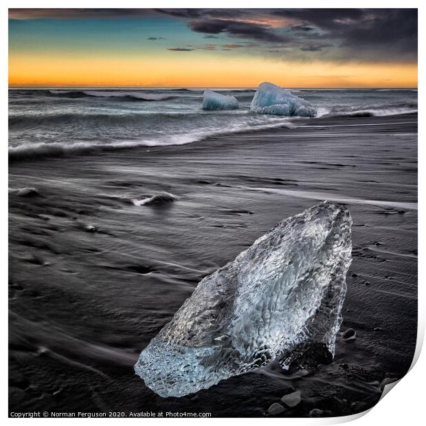 Ice melt Diamond beach Print by Norman Ferguson