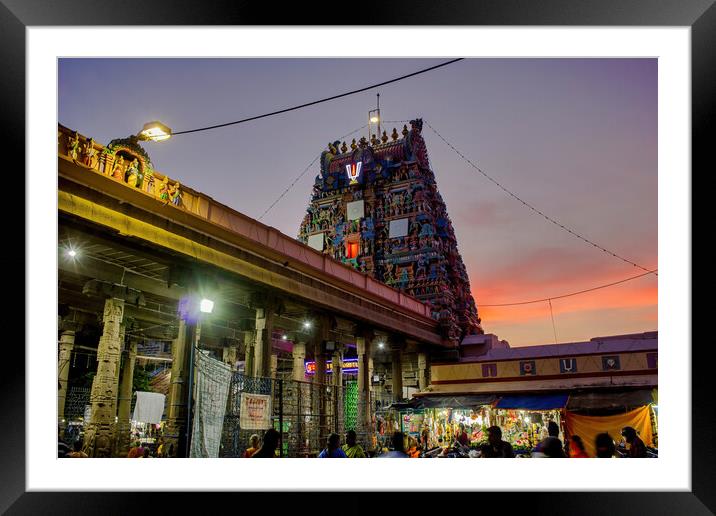 Chennai, South India - October 27, 2018: A hindu temple Dedicated to Lord Venkat Krishna, the Parthasarathy temple located at Triplicane during night with devotee worship in the building Framed Mounted Print by Arpan Bhatia