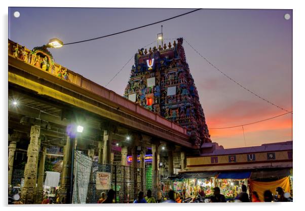 Chennai, South India - October 27, 2018: A hindu temple Dedicated to Lord Venkat Krishna, the Parthasarathy temple located at Triplicane during night with devotee worship in the building Acrylic by Arpan Bhatia