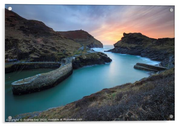 Boscastle Harbour Entrance at sunset Acrylic by Andrew Ray