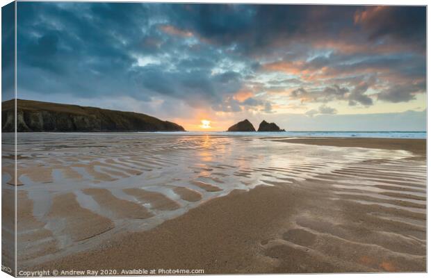 Sand patterns at sunset (Holywell) Canvas Print by Andrew Ray
