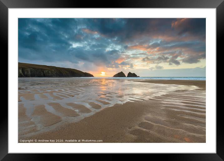 Sand patterns at sunset (Holywell) Framed Mounted Print by Andrew Ray