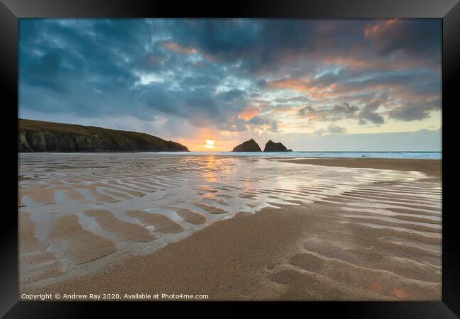 Sand patterns at sunset (Holywell) Framed Print by Andrew Ray