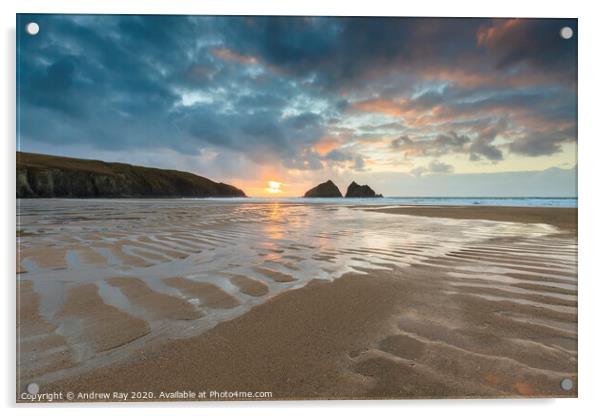 Sand patterns at sunset (Holywell) Acrylic by Andrew Ray