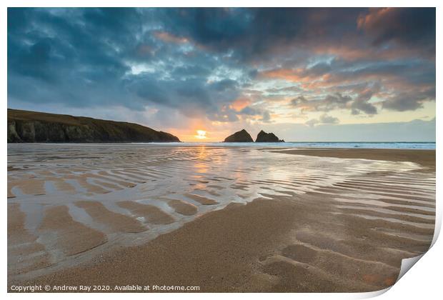 Sand patterns at sunset (Holywell) Print by Andrew Ray