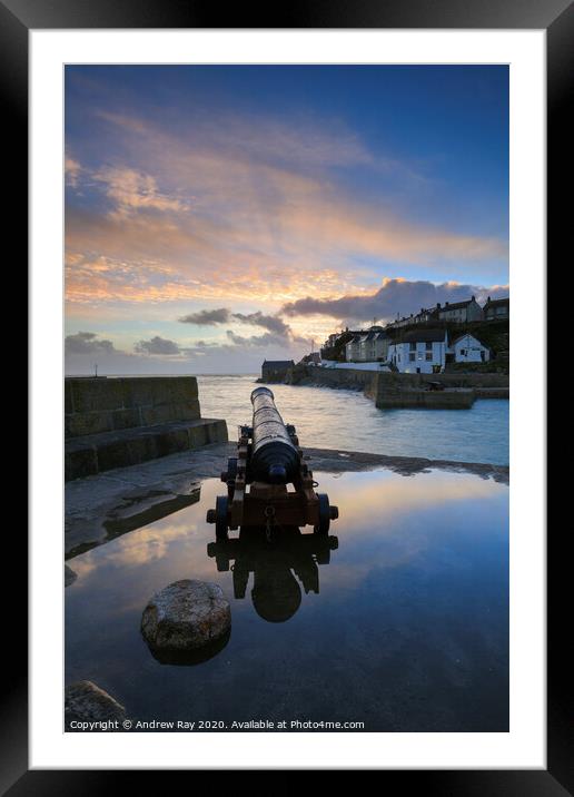 Porthleven Canon at sunset Framed Mounted Print by Andrew Ray