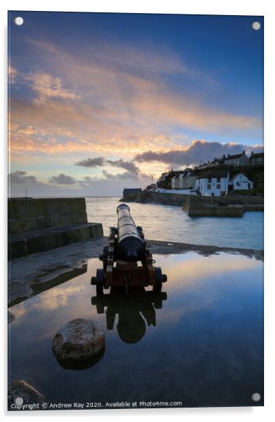 Porthleven Canon at sunset Acrylic by Andrew Ray