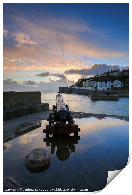 Porthleven Canon at sunset Print by Andrew Ray