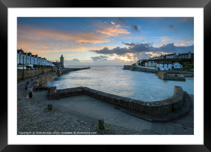 Porthleven Harbour Entrance Framed Mounted Print by Andrew Ray