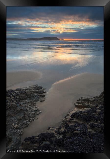 Polzeath Beach at sunset Framed Print by Andrew Ray
