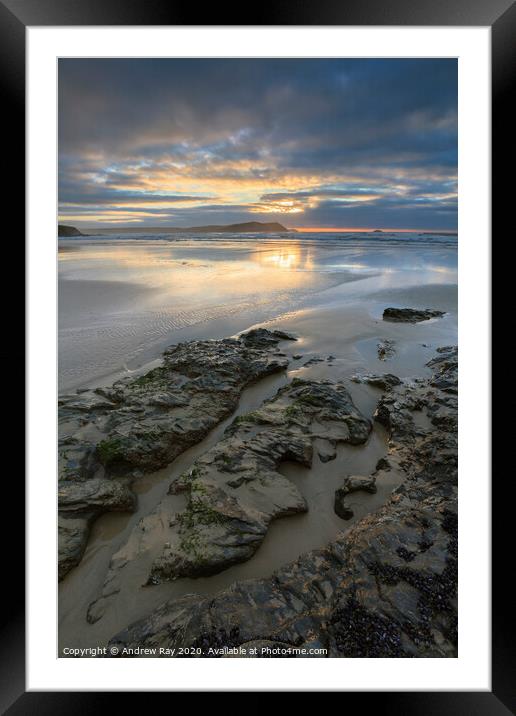 Polzeath sunset Framed Mounted Print by Andrew Ray
