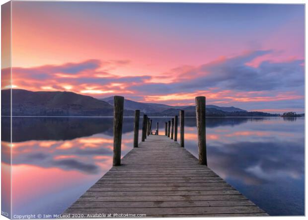 Derwent water Jetty at sunset Canvas Print by Iain McLeod