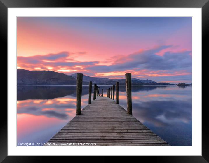 Derwent water Jetty at sunset Framed Mounted Print by Iain McLeod