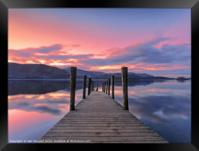 Derwent water Jetty at sunset Framed Print by Iain McLeod