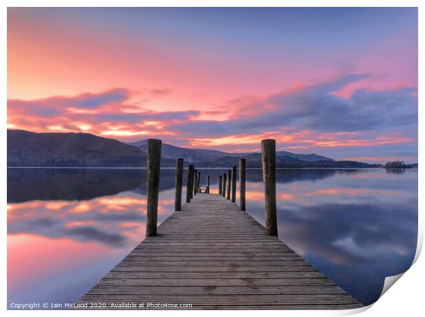 Derwent water Jetty at sunset Print by Iain McLeod