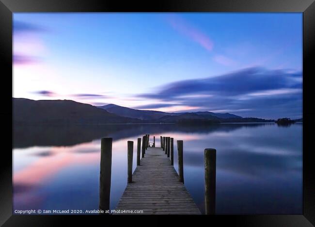 Derwent Water Jetty at sunset Framed Print by Iain McLeod