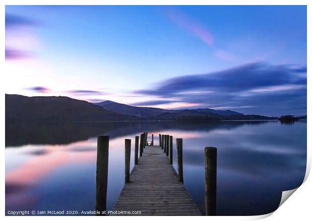 Derwent Water Jetty at sunset Print by Iain McLeod