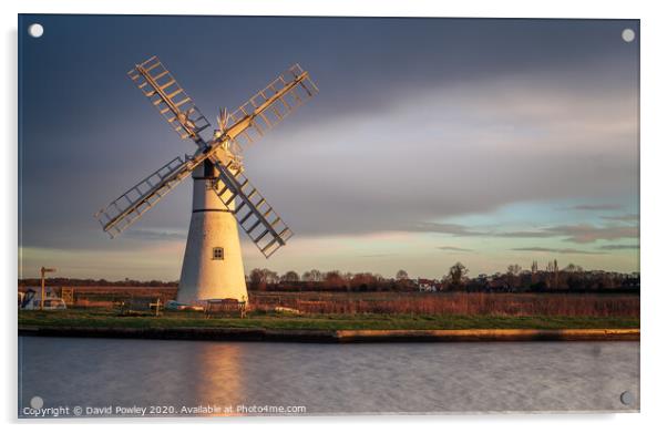 Early Light on Thurne Mill Norfolk Acrylic by David Powley